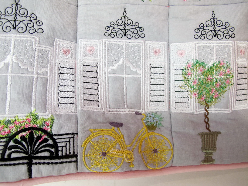 Let's Sew Machine Embroidery Designs by Stitchingart. Sewing Machine Cover with houses, windows, georgian style.