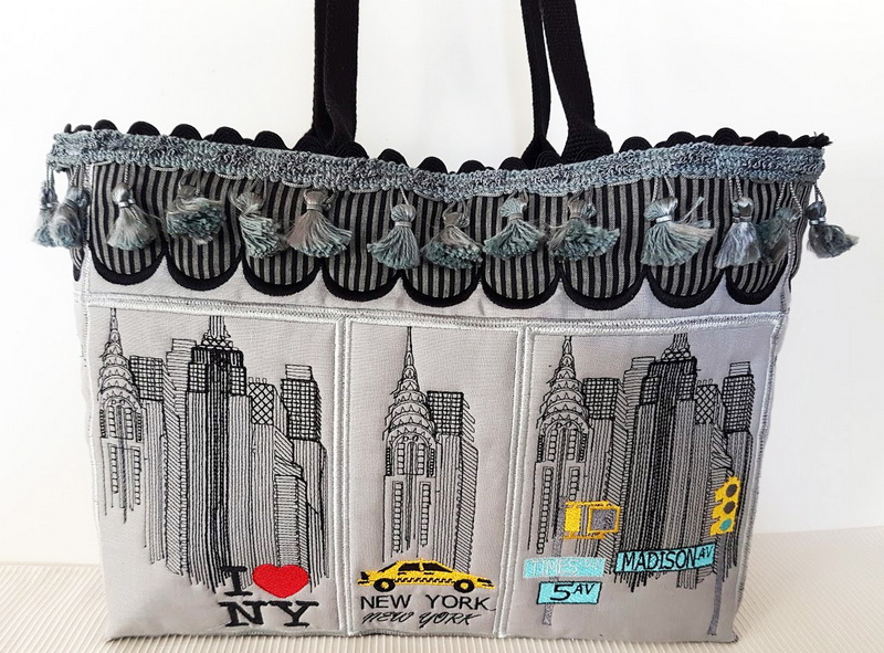 New York Machine Embroidery Designs by Stitchingart. Embroidered bag. Back of bag.